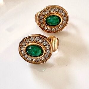 Dior vintage cabochon emerald jewel clip Earrings